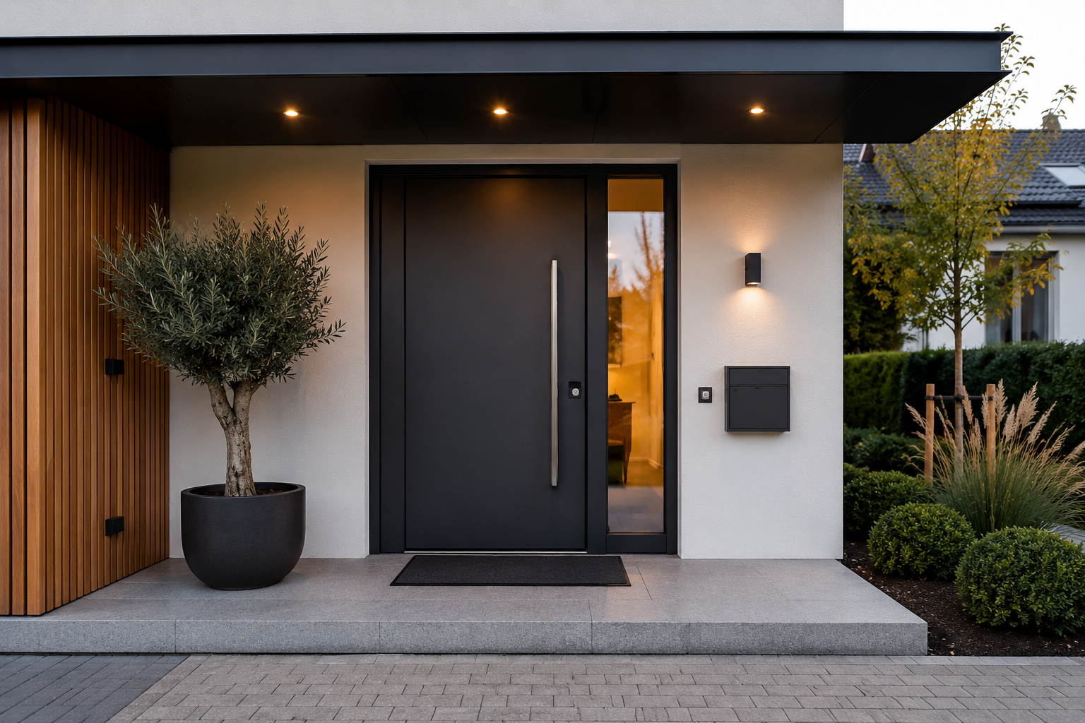 New black front door installed in brick home — TopRenovatie